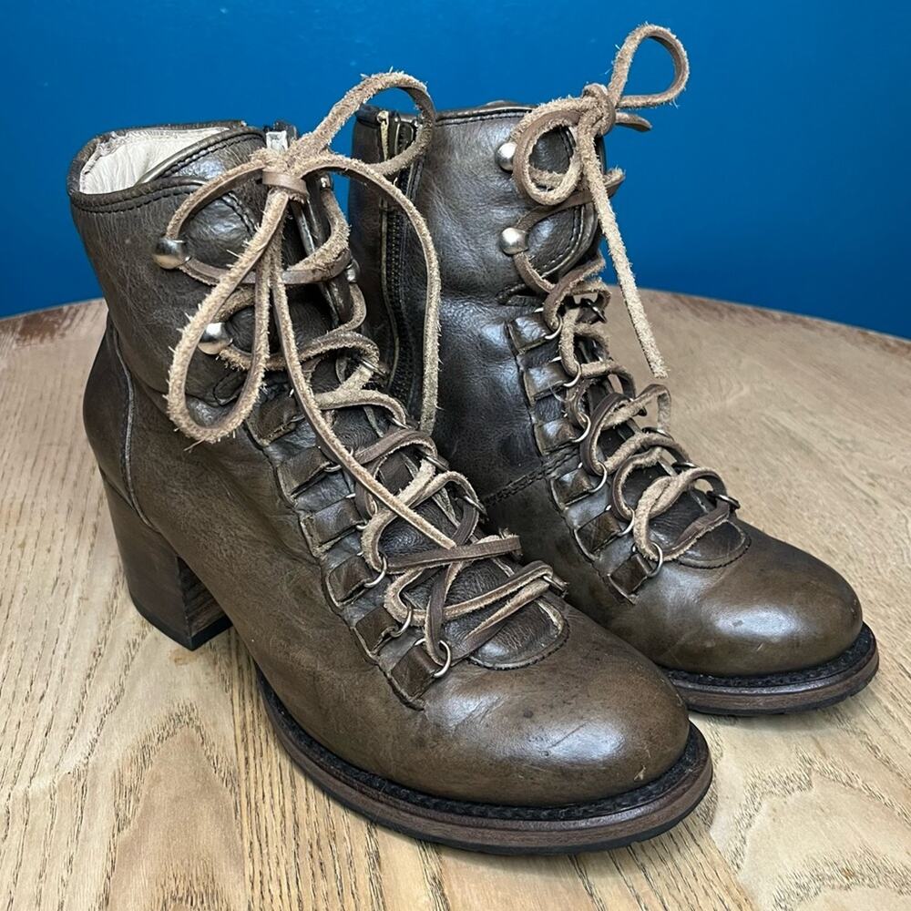 Freebird Brown Leather Lace Up Heeled Boots Boho Festival Grunge Women’s Size 8